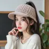 Gorro de Punto de Moda para Mujer Otoño e Invierno con Forro Polar, Gorra de Béisbol de Parte Superior Abierta con Protección para Orejas, Cálido Transfronterizo