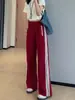 Pantalones de uniforme escolar retro de moda con rayas de contraste, pantalones de pierna ancha estrechos de modal para mujer, con puños ajustables, pantalones casuales H042015