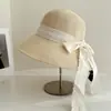 Chapéu de Pescador Estilo Chinês Tie-Dye com Laço de Fita para Mulheres, Chapéu de Palha com Proteção Solar de Verão com Acabamento de Renda, Chapéu de Sol Moderno