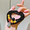 Prata 925 Design Alta Qualidade Cera de Abelha Natural Antiga Ágata Negra Vermelha do Sul Design Pulseira de Múltiplos Círculos Pulseira