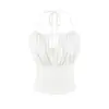 Top de tirantes halter sexy puramente seductor con escote en V calado y amarre en la nuca, camisola de verano ajustada, fruncido en la cintura, top de chica 'hot' para mujer