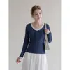 Camiseta Feminina Forever Sweet Rosa Renda Patchwork Amarração Decote V Manga Longa, Slim Fit, Top Emagrecedor de Outono