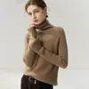 Direto da fábrica, nova camisa base de malha 100% cashmere espessa para outono e inverno para mulheres, suéter com gola alta canelada para mulheres