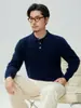Suéter de cachemira 100% pura para hombre con cuello polo, suéter de punto pullover de manga larga, camisa base lisa color sólido para negocios casual