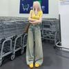Pantalones Americanos Retro Holgados de Pierna Ancha Jeans Lavados de Color Claro Pantalones Largos hasta el Piso Pantalones Rectos Slim de Verano para Mujer