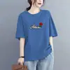 Camiseta de Manga Corta Estilo Mamá de Comercio Exterior Transfronterizo para Mujer, Holgada Talla Grande, Adelgazante, Cubre Vientre, Top Estampado de Media Manga