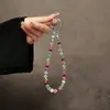 Cadena de Mano de Cristal con Perlas de Lujo y Gama Alta Correa de Muñeca Cordón Corto Funda para Teléfono Llavero de Coche Colgante para Bolso Moderno