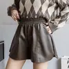 Pantalones de Cuero Marrón para Mujer 2024 Primavera y Otoño Nuevos Shorts de PU con Botas Cintura Alta Forma A Ropa Exterior Pantalones Base de Botas
