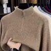 Suéter de malha jacquard com zíper parcial, camada interna de inverno, resistente à deformação, de manga comprida, design trançado, quente, confortável, casual, novo estilo para homens
