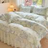 Algodón Floral Pequeño Juego de Cuatro Piezas Estilo Ins Algodón Puro Falda de Cama de Dormitorio Juego de Tres Piezas Falda de Cama de Encaje Juego de Cuatro Piezas