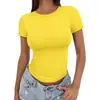 2026 Verano Casual Versátil Ajustado Cuello Redondo Alto Camiseta Manga Corta Corte Delgado Chica Caliente Top Europeo Americano