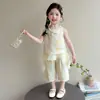 Conjunto Hanfu de Verão para Meninas 2026 Nova Moda Estilo Chinês Nacional Conjunto de Duas Peças com Calças de Pernas Largas