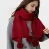 Cachecol de Tricô Macio Cor Sólida Imitação de Caxemira para Mulheres, Xale de Inverno com Pompons, Cachecol de Pescoço Quente Versátil, Venda Quente no Comércio Transfronteiriço