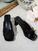 Pantuflas Francesas de Tacón Alto para Mujer 2025 Nuevo Verano para Exterior Puntera Cuadrada Tacón Grueso Sandalias Elegantes con Lazo