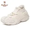 Sapatos de Camelo Estilo Ocidental para Mulheres, Tênis Versáteis de Moda Nova para Primavera, Tênis Dad de Tricô com Solado Grosso
