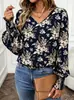 Moda otoñal para mujer transfronteriza europea y americana 2026 Amazon AliExpress, elegante ropa de trabajo, top de camiseta con cuello en V y estampado floral