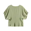 Estilo Europeo y Americano Transfronterizo Z Nueva Moda Elegante Ropa para Mujer al por Mayor Top Holgado de Cuello Redondo con Mangas Abullonadas 2616801