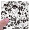 50 pegatinas de grafiti de dibujos animados mixtos de hombre sol en blanco y negro, equipaje de motocicleta, guitarra, cuaderno, pegatinas para niños al por mayor