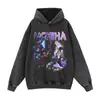 Nuevo Estilo Callejero Americano Otoño e Invierno Sudadera con Capucha Desgastada Estampado de Anime Cuello Redondo Sudadera Vintage Anime Japonés Floral