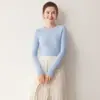 Suéter de cashmere 100% puro slim fit para mulheres, gola redonda, manga longa, malha de tricô, peça básica versátil casual