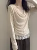 Top de tricô casual estilo coreano com retalhos, falso duas peças, renda, estilo puro desejo, reduz a idade, com pregas na cintura para efeito emagrecedor 19613