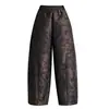 Pantalones de pierna ancha jacquard estilo chino retro para mujer, nueva colección otoño 2026, elegantes y adelgazantes, largo cropped, pantalones casuales fluidos y holgados