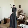 Traje Elegante de Desejo Puro Temperamento Feminino Verão Versão Coreana Novo Estilo Top de Gola Alta Slim Saia Slim de Cintura Alta Conjunto de Duas Peças