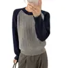 Suéter casual de punto trenzado con bloques de color y cuello redondo de estilo coreano con mangas raglán para mujer, adecuado para otoño e invierno, versátil para ir al trabajo y para uso casual