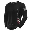 2026 Camiseta de Manga Larga con Cuello Redondo Transfronteriza Estampado Americano Deportes Fitness Secado Rápido Running