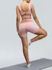 Conjunto Esportivo de Yoga Transfronteiriço Feminino Cintura Alta Modelador Respirável Costas com Tiras Cruzadas Listradas Sutiã e Shorts Conjunto de Duas Peças