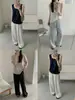 Novas calças de seda gelada de verão 2026 para mulheres, cintura alta, calças largas de chiffon fluidas, calças casuais finas de perna reta com proteção solar