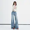 Naranja Juvenil # Jeans acampanados lavados para mujer, elegantes y a la moda, de cintura alta, corte ajustado, elásticos, adelgazantes, versátiles, pantalones de largo completo
