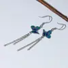 Aretes de Gancho de Plata Tailandesa Vintage, Artesanía de Pegamento, Cloisonné, Plata de Ley 925, Accesorios para Aretes DIY, Borla Larga, Aretes de Mariposa