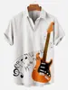 Sitio Web Independiente Europeo y Americano Transfronterizo Camisa Casual de Moda de Manga Corta con Cuello Campana para Hombre Nueva de Verano con Estampado de Violín