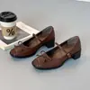 Zapatos de cuero poco profundos estilo Mary Jane con lazo exquisito estilo francés Taoxi, zapatos de tacón grueso de punta cuadrada para mujer que no cansan los pies
