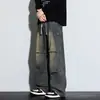Jeans plisados retro americanos para hombre, estilo fino de primavera/verano, de moda, callejero, corte recto holgado, versátiles, casuales, pantalones de trabajo