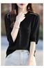 Nueva Camisa de Punto de Cuello Redondo Manga Corta Ligera Top Holgado Casual Vestido para Mujer Estilo Elegante con Perlas