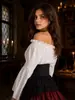 Falda Larga Pirata Retro Medieval de Halloween con Cintura Ceñida y Volantes de Capitán Vestido de Corte Conjunto de Tres Piezas