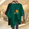 Camiseta de Manga Corta para Mujer de Mediana Edad y Mayores, Comercio Exterior Transfronterizo, Corte Holgado, Tallas Grandes, Adelgazante, Cubre Vientre, Top Estampado de Media Manga