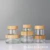 Tarro de crema transparente con tapa de bambú, frasco de vidrio sellado para crema de ojos y crema facial, frasco de recarga cosmética, tarro para ungüentos, frasco de muestra