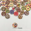 Adesivos Infantis Decorativos Pintados Estampados Peças de Madeira Botões de Madeira Botões Costurados à Mão Pintura de Flores Botões Redondos de Madeira com 2 Furos
