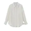 Camisa Social Feminina Manga Longa Listrada Branca N-52Trw Roupa de Trabalho Primavera Verão Casual Solta Ms57
