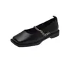 Zapatos de Verano 2026 Nuevos Zapatos Individuales de Cadena Metálica con Punta Cuadrada y Tacón Bajo para Mujer, Estilo Coreano Tacón Grueso Mary Janes Exportación Francesa Zapatos para Mujer