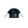 Camiseta de manga comprida estilo americano transfronteiriça europeia e americana, top estampado escuro retrô y2k, camiseta básica, conjunto da moda trendy high street