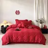 Conjunto de Roupa de Cama Jacquard de Cetim de Algodão Vermelho para Casamento, Conjunto de Quatro Peças para Casamento e Inauguração de Casa, Capa de Edredom e Lençol de Alta Qualidade