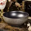 Lavabo de cerámica para encimera, de una sola cubeta, estilo vintage, lavabo artístico redondo para baño, lavabo artístico antiguo para uso doméstico