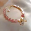 Pulseira de cristal de morango banhada a ouro 14K em formato especial com fecho de chave e pérolas barrocas, pulseira simples para amigas do Instagram, estudantes, feminina