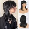 Xuchang Moda Europeia e Americana Peruca Feminina Cabeça Mullet Preta Cauda de Lobo Peruca Fibra Química Touca Fábrica Venda Direta no Atacado