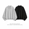 Nueva sudadera tipo polo de manga larga de moda para hombre, corte holgado, color liso simple, popular y a la moda, para primavera y otoño.