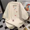 Camiseta de Manga Corta de Algodón 100% Puro con Dibujos Animados Lindos para Hombres y Mujeres en Verano, Holgada, Adelgazante, Versátil, Cuello Redondo, Top Sencillo, Moderna